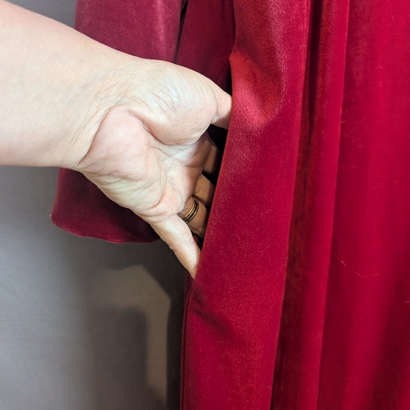 Cinema Etoile 1X Velour Embroidered Robe Red With Pockets & Zipper - Picture 6 of 15